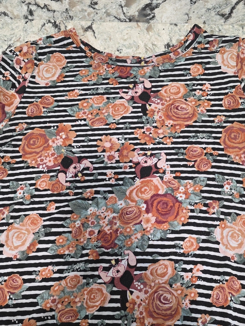 LuLaRoe Queen Of Hearts Black, Peach & Sage Striped Floral High-Low Dress